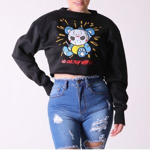 Bear Graphic Crop Top W/Rhinestone Size Large